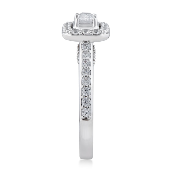 Sideways 1 CT. T.w. Emerald-Cut Diamond Frame Engagement Ring in 14K White Gold