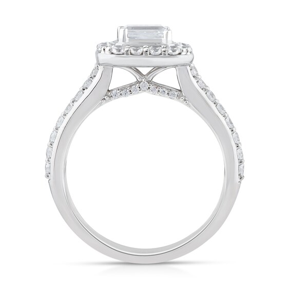 Sideways 1 CT. T.w. Emerald-Cut Diamond Frame Engagement Ring in 14K White Gold