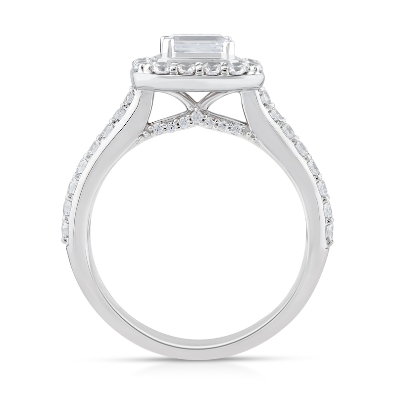 Main Image 4 of Sideways 1 CT. T.W. Emerald-Cut Diamond Frame Engagement Ring in 14K White Gold
