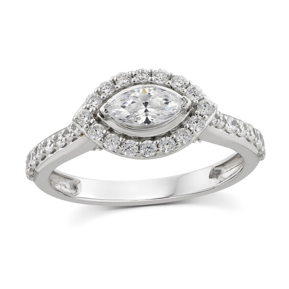 Sideways 1 CT. T.w. Marquise Diamond Frame Engagement Ring in 14K White Gold
