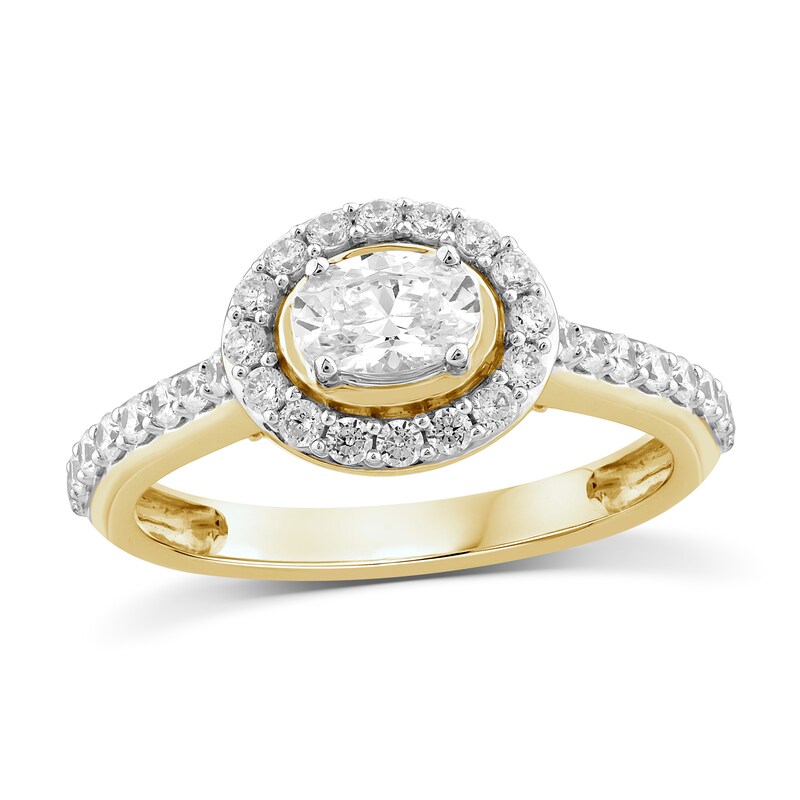 Main Image 1 of Sideways 1 CT. T.W. Oval Diamond Frame Engagement Ring in 14K Gold