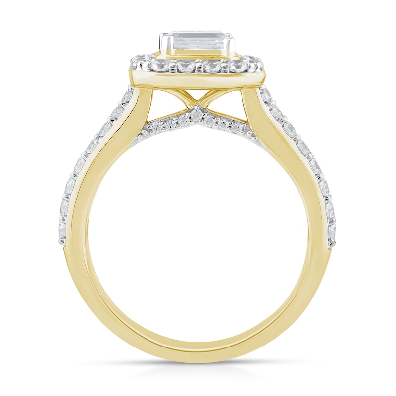 Main Image 3 of Sideways 1 CT. T.W. Emerald-Cut Diamond Frame Engagement Ring in 14K Gold