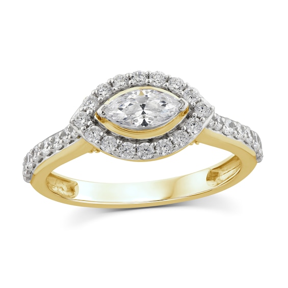 Sideways 1 CT. T.w. Marquise Diamond Frame Engagement Ring in 14K Gold