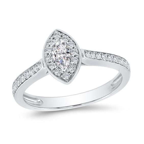 1/4 CT. T.w. Marquise-Cut Diamond Frame Promise Ring in 10K White Gold