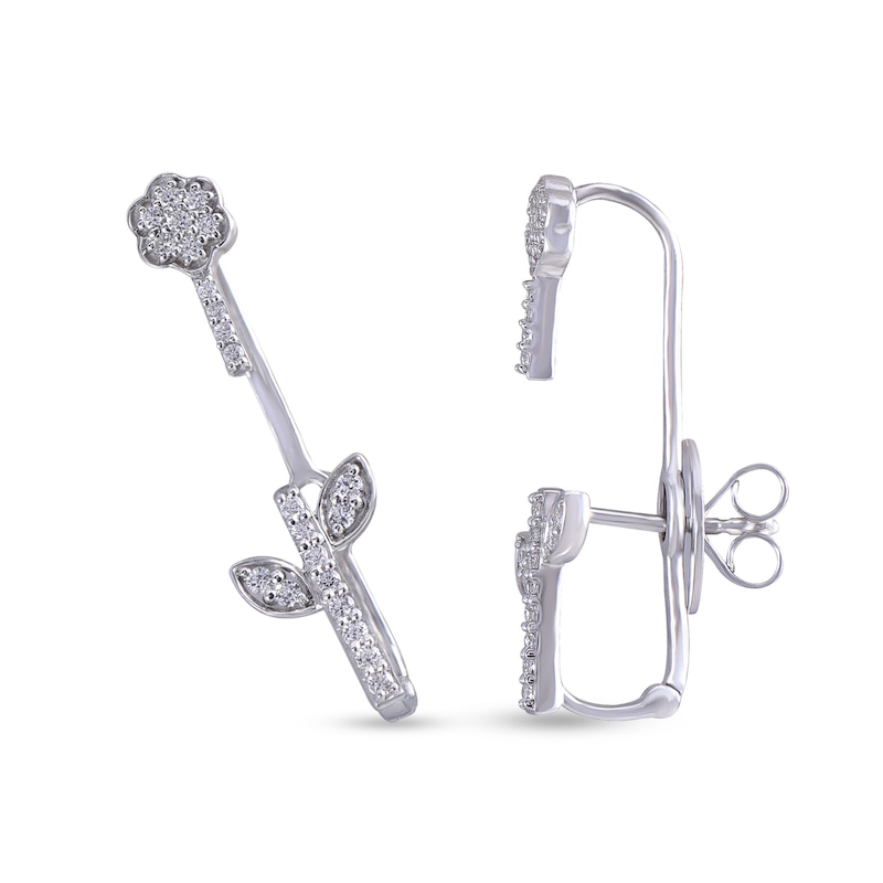 Main Image 1 of 1/3 CT. T.W. Diamond Growing Flower Crawler Stud Earrings in 10K White Gold