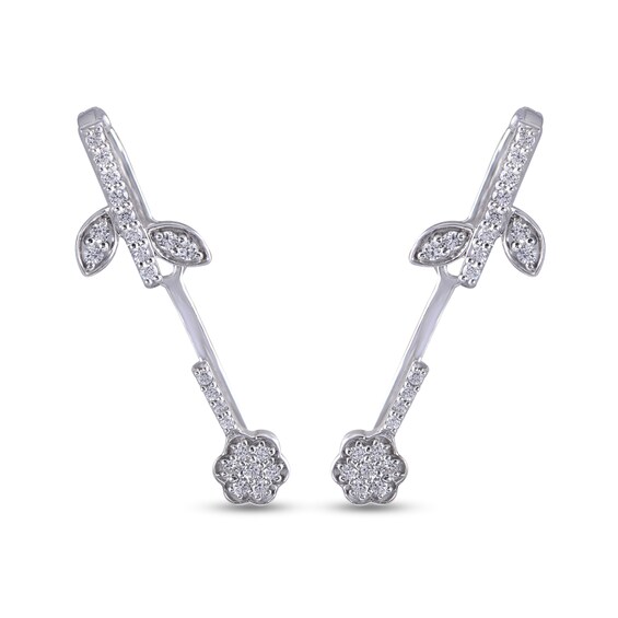 1/3 CT. T.w. Diamond Growing Flower Crawler Stud Earrings in 10K White Gold