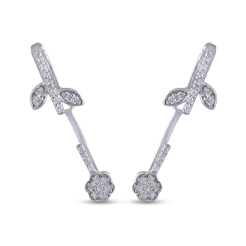 Main Image 2 of 1/3 CT. T.W. Diamond Growing Flower Crawler Stud Earrings in 10K White Gold