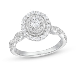 5/8 CT. T.W. Oval Diamond Vintage-Style Frame Twist Shank Engagement Ring in 10K White Gold