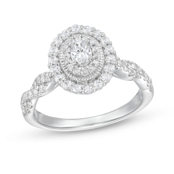 5/8 CT. T.w. Oval Diamond Vintage-Style Frame Twist Shank Engagement Ring in 10K White Gold