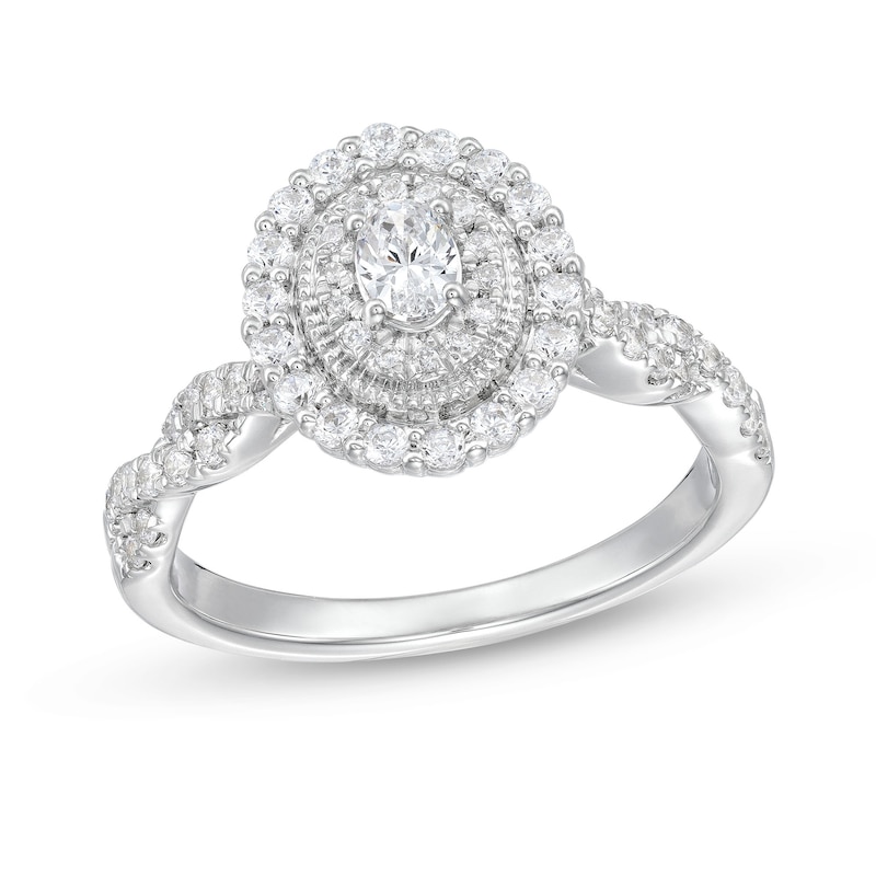 Main Image 1 of 5/8 CT. T.W. Oval Diamond Vintage-Style Frame Twist Shank Engagement Ring in 10K White Gold