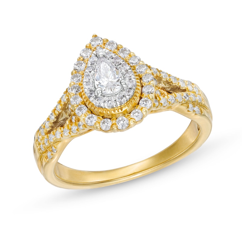 Main Image 1 of 5/8 CT. T.W. Pear-Shaped Diamond Layered Twist Split Shank Engagement Ring in 10K Gold
