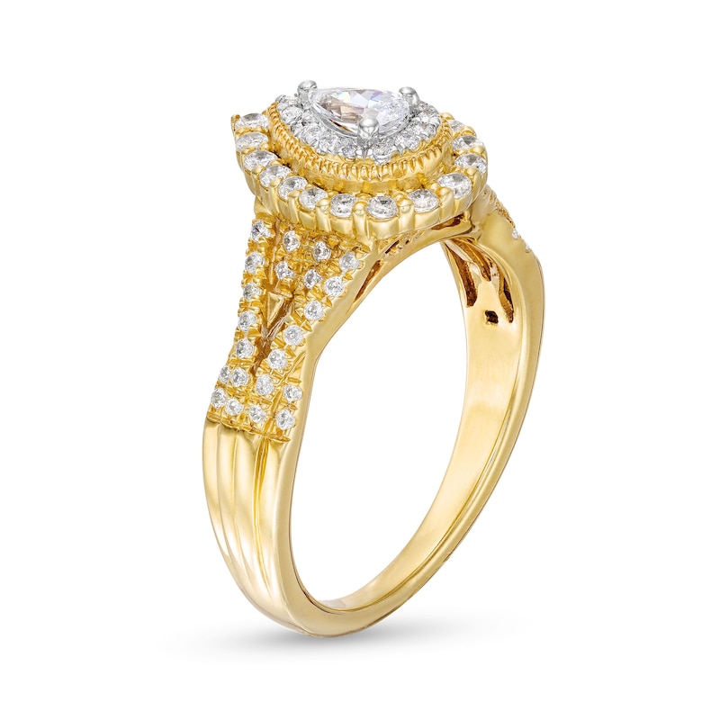 Main Image 3 of 5/8 CT. T.W. Pear-Shaped Diamond Layered Twist Split Shank Engagement Ring in 10K Gold