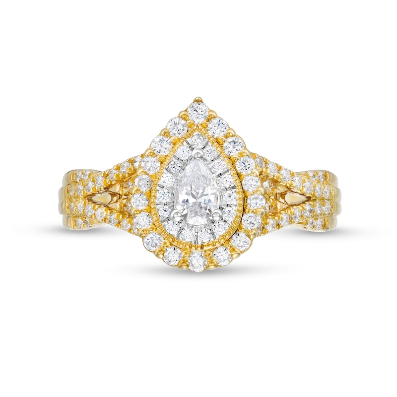 Main Image 4 of 5/8 CT. T.W. Pear-Shaped Diamond Layered Twist Split Shank Engagement Ring in 10K Gold