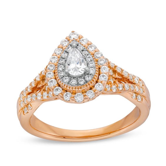 5/8 CT. T.w. Pear-Shaped Diamond Layered Twist Shank Engagement Ring in 10K Rose Gold