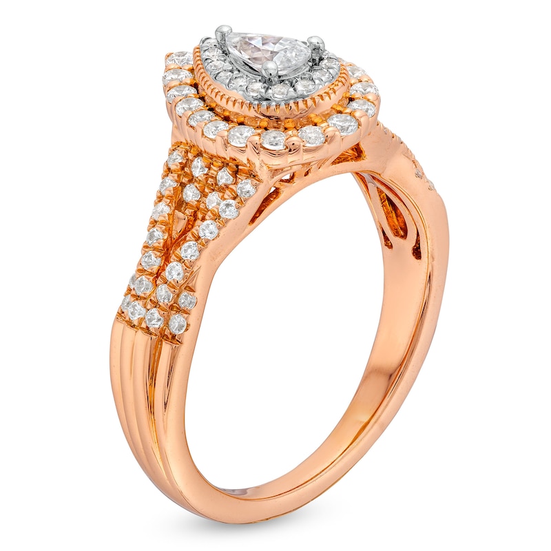 Main Image 3 of 5/8 CT. T.W. Pear-Shaped Diamond Layered Twist Shank Engagement Ring in 10K Rose Gold