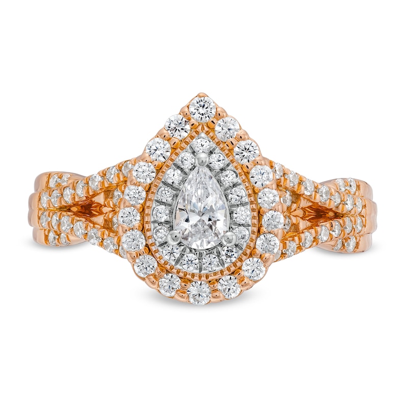 Main Image 4 of 5/8 CT. T.W. Pear-Shaped Diamond Layered Twist Shank Engagement Ring in 10K Rose Gold