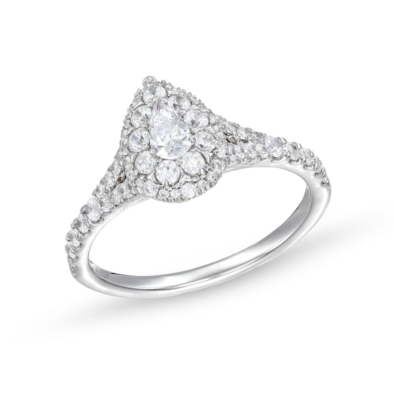 3/4 CT. T.w. Pear Multi-Diamond Split Shank Engagement Ring in 10K White Gold