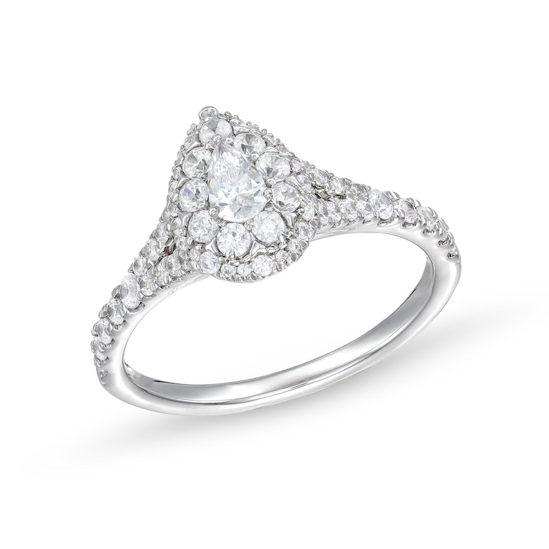 Main Image 1 of 3/4 CT. T.W. Pear Multi-Diamond Split Shank Engagement Ring in 10K White Gold