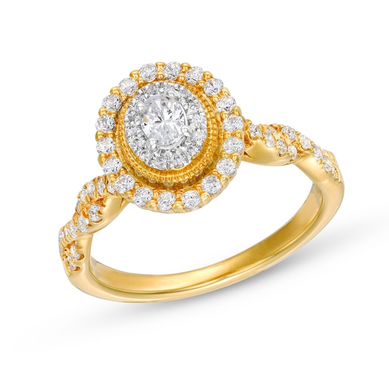 5/8 CT. T.w. Oval Diamond Vintage-Style Frame Twist Shank Engagement Ring in 10K Gold