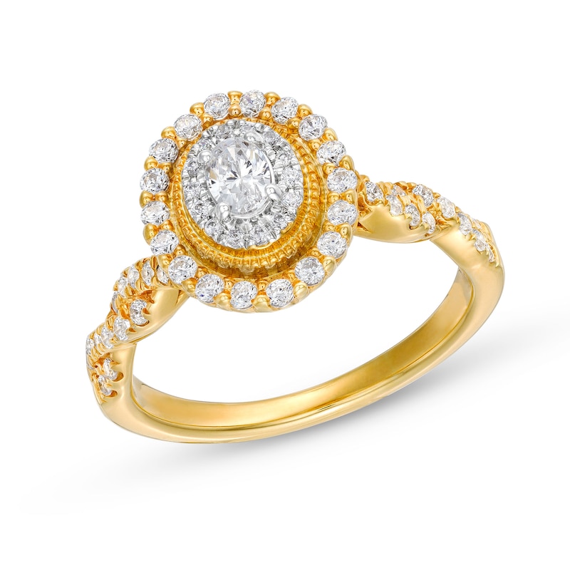 Main Image 1 of 5/8 CT. T.W. Oval Diamond Vintage-Style Frame Twist Shank Engagement Ring in 10K Gold