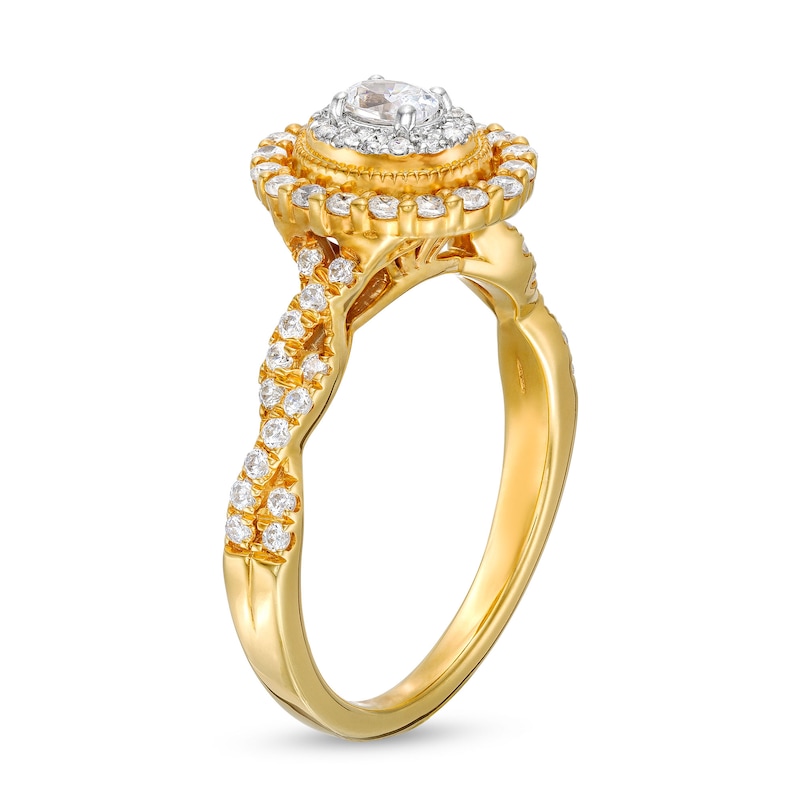 Main Image 3 of 5/8 CT. T.W. Oval Diamond Vintage-Style Frame Twist Shank Engagement Ring in 10K Gold