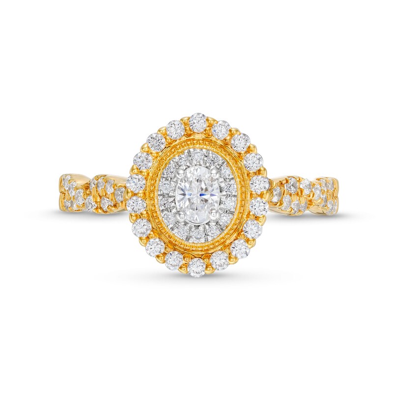 Main Image 4 of 5/8 CT. T.W. Oval Diamond Vintage-Style Frame Twist Shank Engagement Ring in 10K Gold