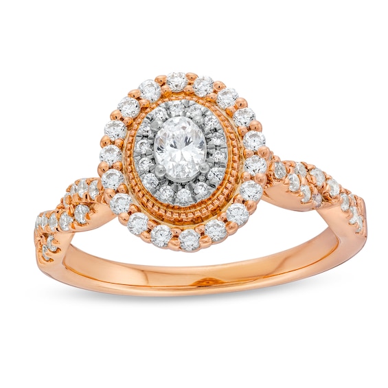 5/8 CT. T.w. Oval Diamond Vintage-Style Frame Twist Shank Engagement Ring in 10K Rose Gold