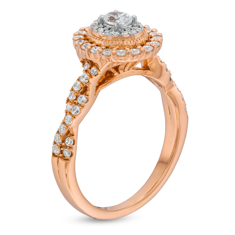 Main Image 3 of 5/8 CT. T.W. Oval Diamond Vintage-Style Frame Twist Shank Engagement Ring in 10K Rose Gold