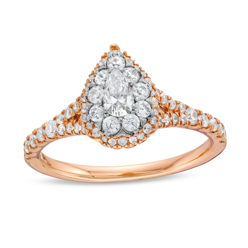 Main Image 1 of 3/4 CT. T.W. Pear Multi-Diamond Split Shank Engagement Ring in 10K Rose Gold