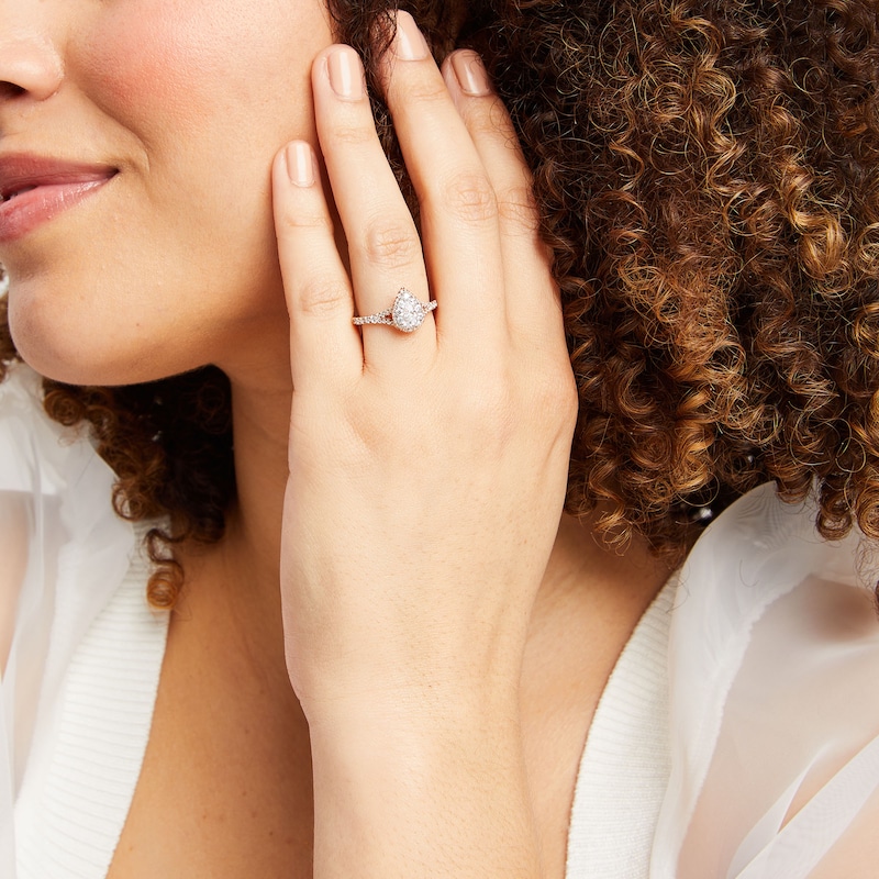 Main Image 2 of 3/4 CT. T.W. Pear Multi-Diamond Split Shank Engagement Ring in 10K Rose Gold