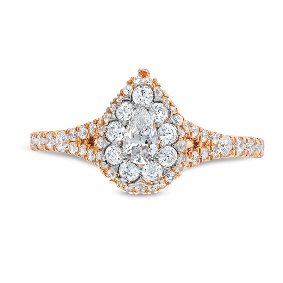3/4 CT. T.w. Pear Multi-Diamond Split Shank Engagement Ring in 10K Rose Gold