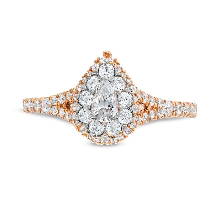 Main Image 4 of 3/4 CT. T.W. Pear Multi-Diamond Split Shank Engagement Ring in 10K Rose Gold