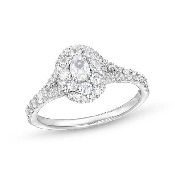 3/4 CT. T.w. Oval Multi-Diamond Split Shank Engagement Ring in 10K White Gold
