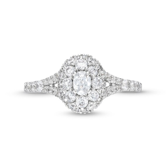 3/4 CT. T.w. Oval Multi-Diamond Split Shank Engagement Ring in 10K White Gold