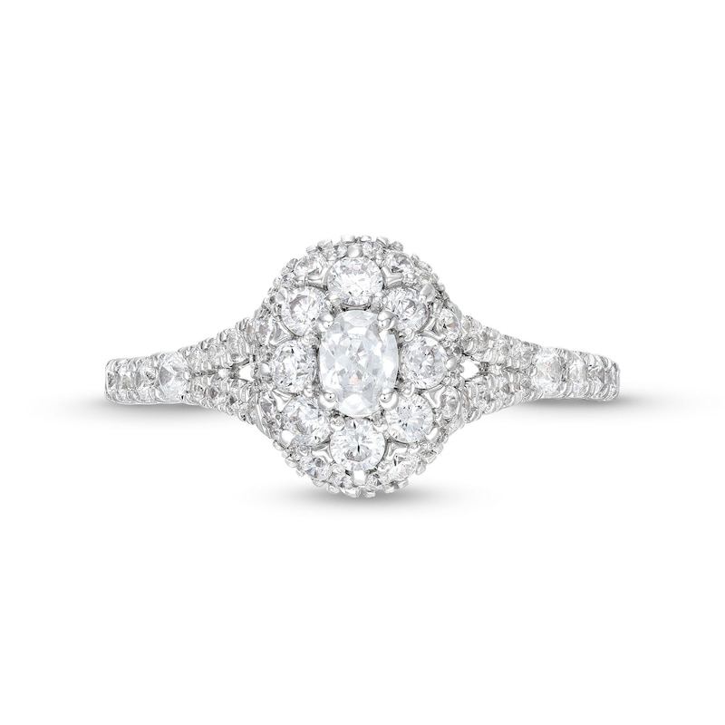 Main Image 4 of 3/4 CT. T.W. Oval Multi-Diamond Split Shank Engagement Ring in 10K White Gold
