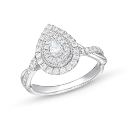 3/4 CT. T.W. Pear-Shaped Diamond Double Frame Twist Shank Engagement Ring in 10K White Gold