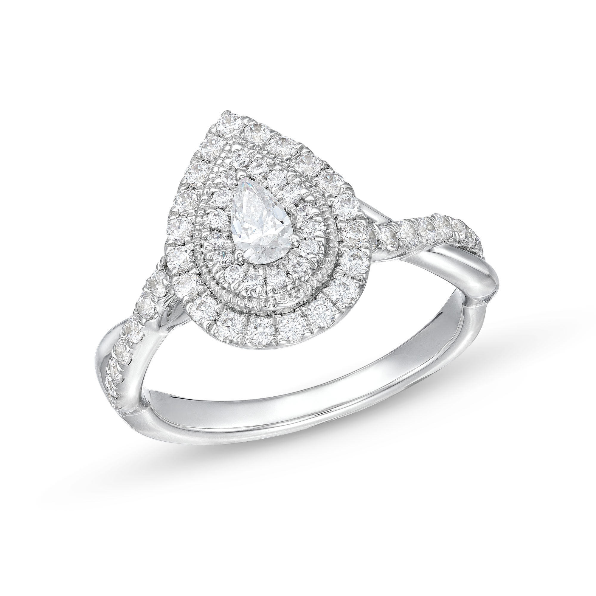 3/4 CT. T.w. Pear-Shaped Diamond Double Frame Twist Shank Engagement Ring in 10K White Gold
