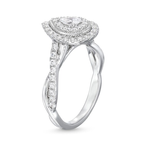 3/4 CT. T.w. Pear-Shaped Diamond Double Frame Twist Shank Engagement Ring in 10K White Gold