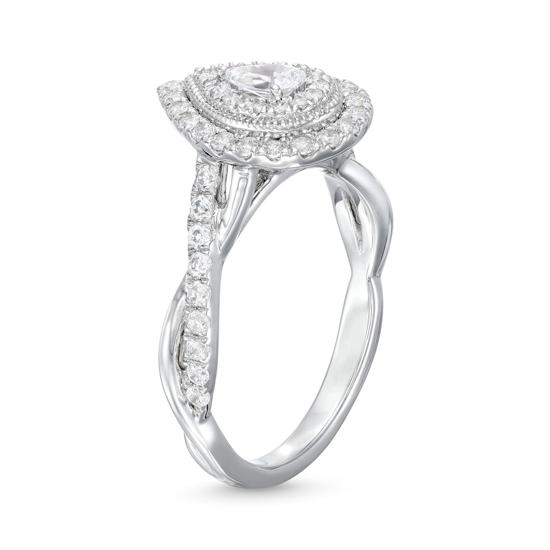 Main Image 3 of 3/4 CT. T.W. Pear-Shaped Diamond Double Frame Twist Shank Engagement Ring in 10K White Gold
