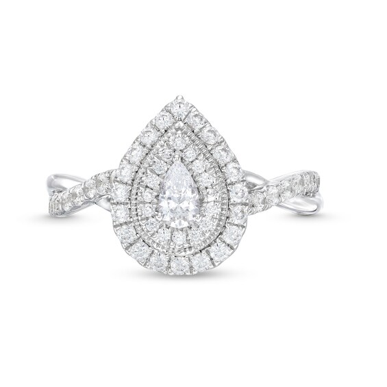 3/4 CT. T.w. Pear-Shaped Diamond Double Frame Twist Shank Engagement Ring in 10K White Gold