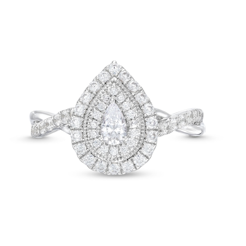 Main Image 4 of 3/4 CT. T.W. Pear-Shaped Diamond Double Frame Twist Shank Engagement Ring in 10K White Gold