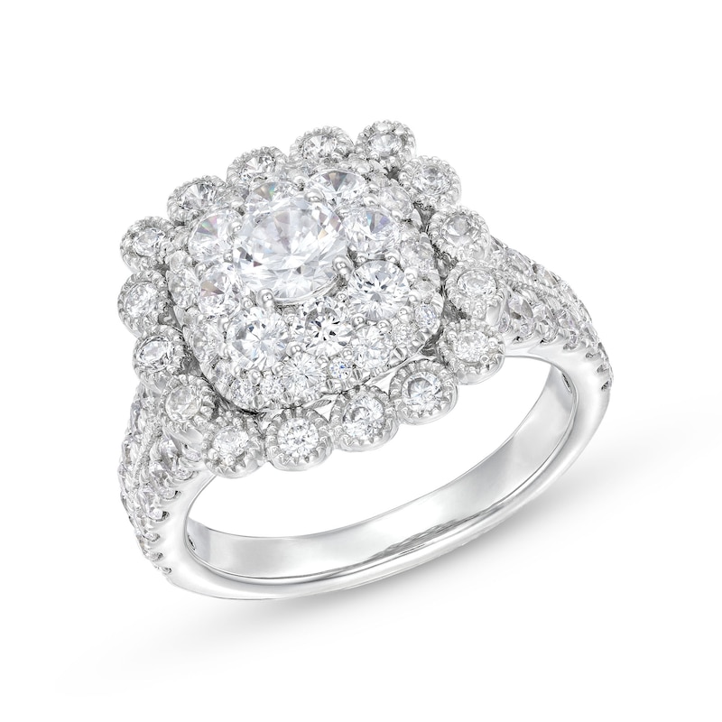 Main Image 1 of 2 CT. T.W. Cushion Multi-Diamond Bubble Frame Vintage-Style Engagement Ring in 10K White Gold