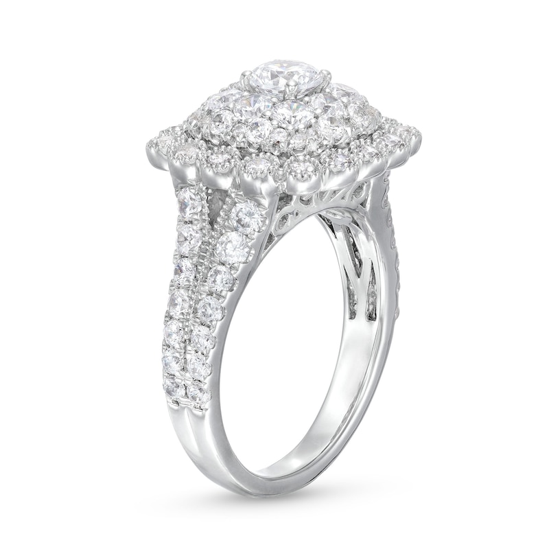 Main Image 3 of 2 CT. T.W. Cushion Multi-Diamond Bubble Frame Vintage-Style Engagement Ring in 10K White Gold