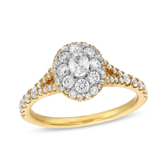 3/4 CT. T.w. Oval Multi-Diamond Split Shank Engagement Ring in 10K Gold