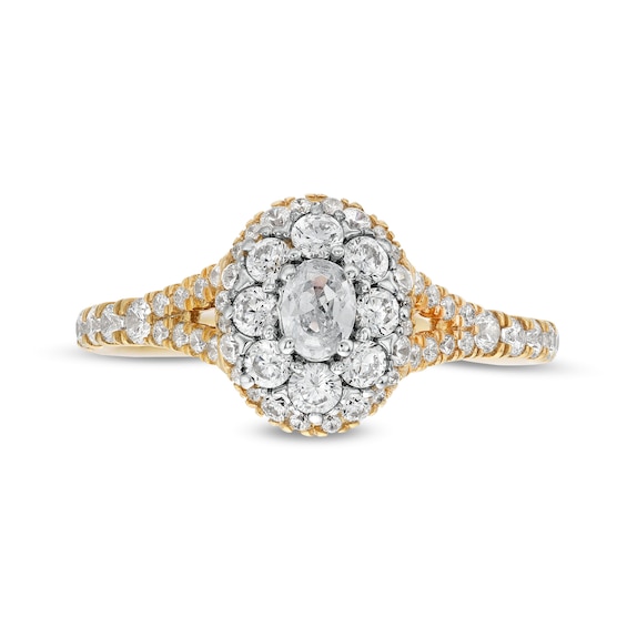 3/4 CT. T.w. Oval Multi-Diamond Split Shank Engagement Ring in 10K Gold