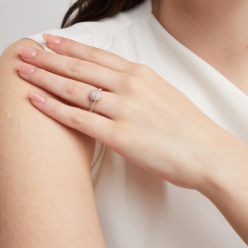 Main Image 2 of 3/4 CT. T.W. Oval Multi-Diamond Split Shank Engagement Ring in 10K Rose Gold