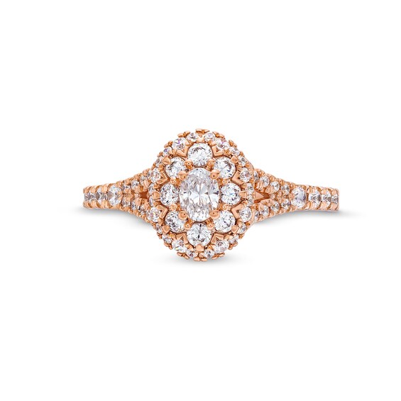3/4 CT. T.w. Oval Multi-Diamond Split Shank Engagement Ring in 10K Rose Gold