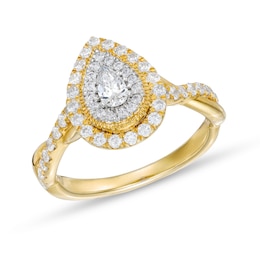 3/4 CT. T.W. Pear-Shaped Diamond Double Frame Twist Shank Engagement Ring in 10K Gold