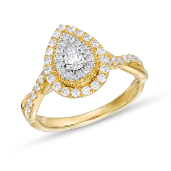 3/4 CT. T.w. Pear-Shaped Diamond Double Frame Twist Shank Engagement Ring in 10K Gold