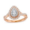 Thumbnail Image 1 of 3/4 CT. T.W. Pear-Shaped Diamond Double Frame Twist Shank Engagement Ring in 10K Rose Gold